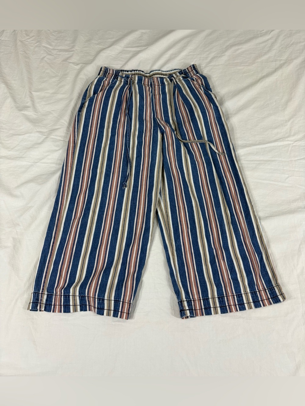 Américan Eagle Women Multicolor Striped Elástic Waist Cropped Pants 10